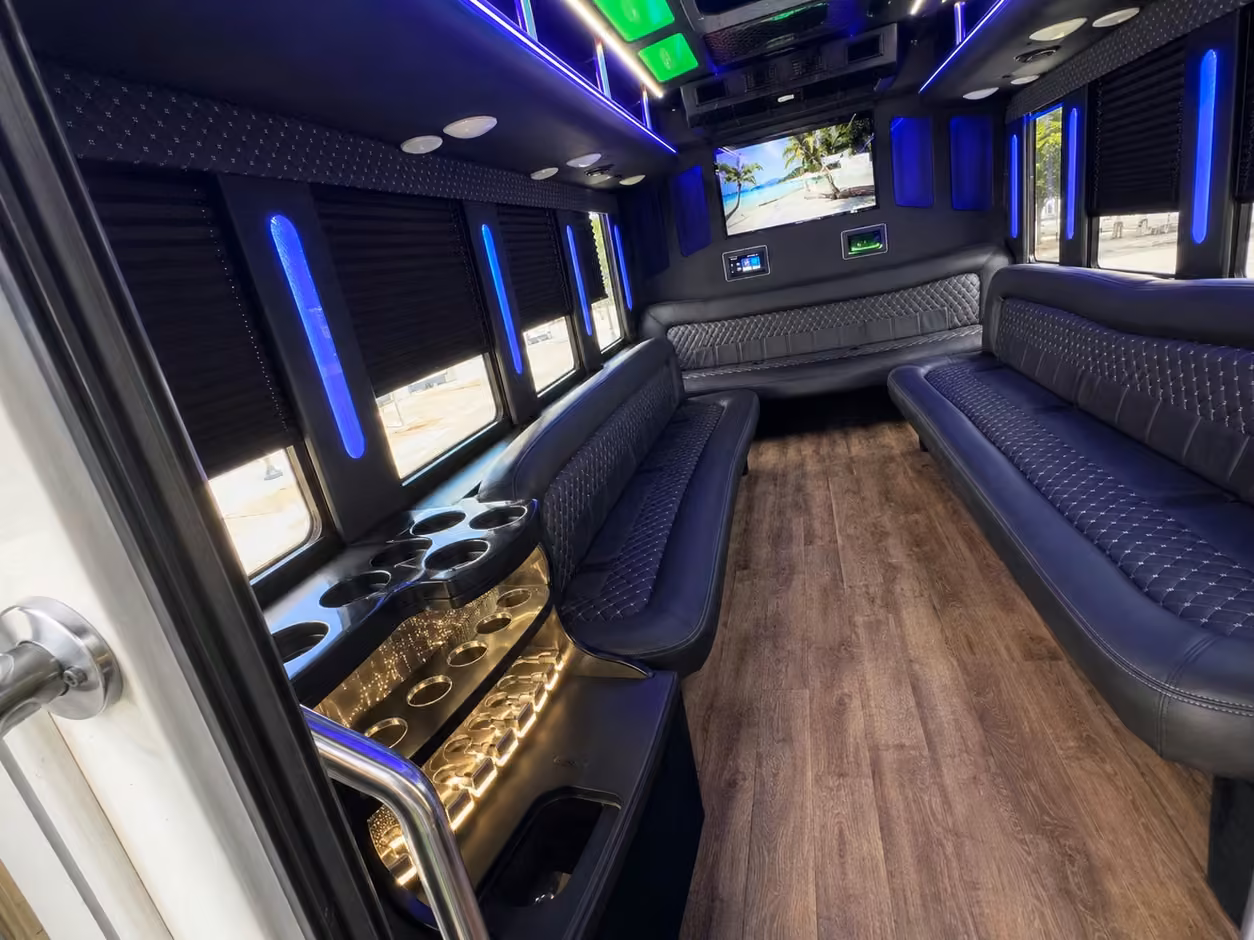 18 passenger party bus inside
